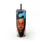 BEAUTIFUL BLACK YOUNG WOMAN BLUE Skinny Tumbler with Straw, 20oz CULTURAL GIFTS AND ACCESSORIES