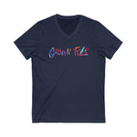 GROWN FOLK Unisex Jersey Short Sleeve V-Neck Tee GOOD VIBES