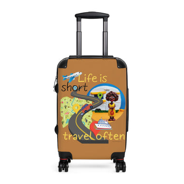 LIFE IS SHORT, TRAVEL OFTEN Hard Case 360 swivel Suitcase with Lock.  GOOD VIBES ACCESSORIES