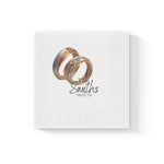 4X8 Personalized Wedding Napkins, Gold Ring, Silver Ring, Gold and Silver Rings, White Coined Napkins