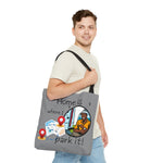 HOME IS WHERE I PARK IT GRAY Tote Bag UNISEX MESSENGER BAG (AOP) GOOD VIBES BROTHERHOOD