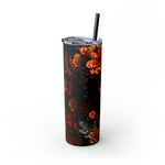 BEAUTIFUL BLACK WOMAN ORANGE FLOWERS Skinny Tumbler with Straw, 20oz CULTURAL GIFTS AND ACCESSORIES