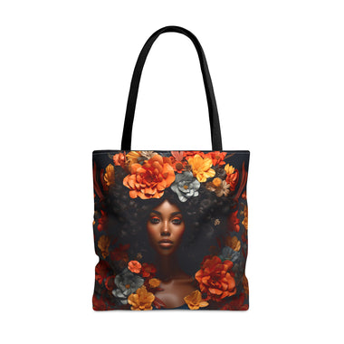 Beautiful Black Woman Orange Flowers Tote Bag UNISEX Accessories, messenger bag