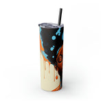 BEAUTIFUL BLACK YOUNG WOMAN BLUE Skinny Tumbler with Straw, 20oz CULTURAL GIFTS AND ACCESSORIES