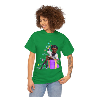 Black Betty Boop into Christmas, naughty list, cute graphic, christmas tree, colorful shirt for holiday, custom t-shirt design