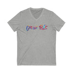 GROWN FOLK Unisex Jersey Short Sleeve V-Neck Tee GOOD VIBES