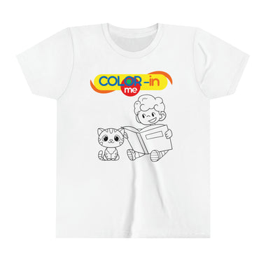 COLOR-IN ME BOY READING TO CAT  Youth Short Sleeve Tee Shirt CULTURAL GIFTS FOR KIDS