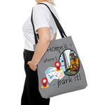 HOME IS WHERE I PARK IT GRAY Tote Bag UNISEX MESSENGER BAG (AOP) GOOD VIBES BROTHERHOOD