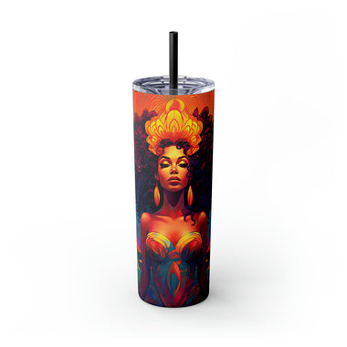 BEAUTIFUL BLACK WOMAN QUEEN Skinny Tumbler with Straw, 20oz GOOD VIBES CULTURAL GIFTS AND ACCESSORIES