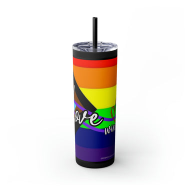 LOVE WINS Skinny Tumbler with Straw, 20oz PRIDE GIFTS ACCESSORIES